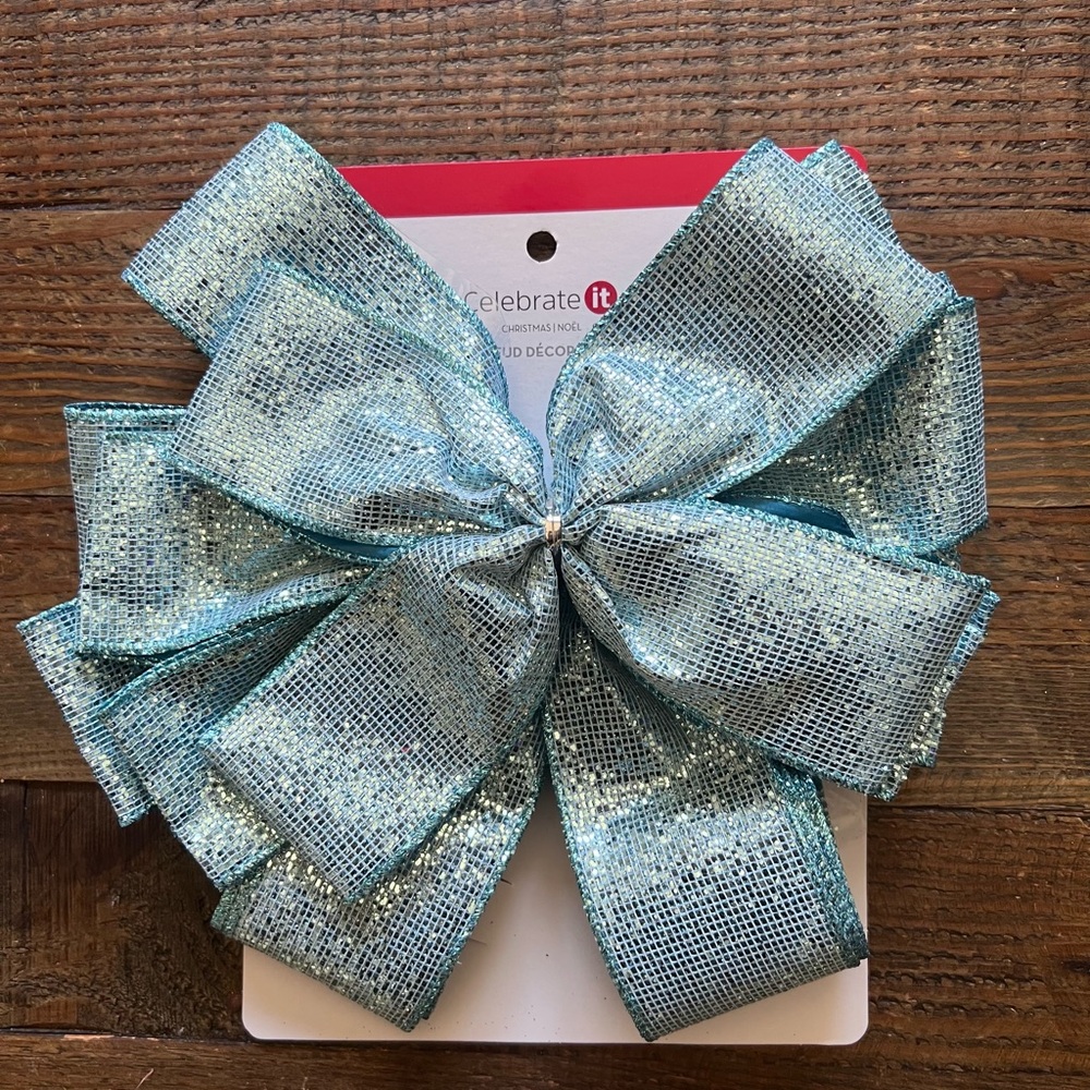 Celebrate It Blue Glitter Tree Topper Bow
